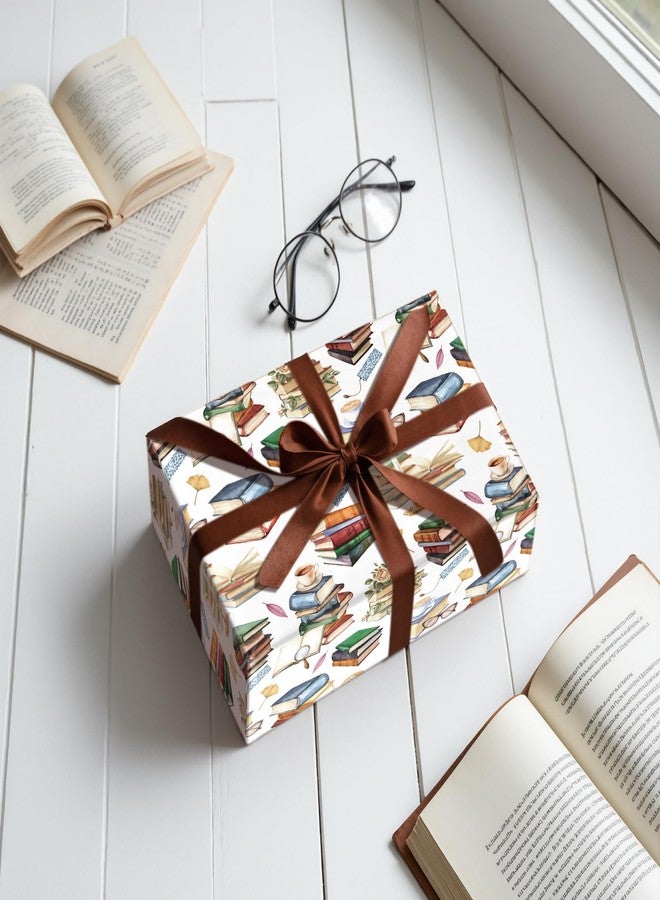 LeZakaa Book Wrapping Paper Roll, Colorful Book Design for Birthday Party Favors Warm House Gift Wrap for Book lover, Bookworm, Librarian, Teacher, Back-to-school Presents, Mini Roll, 17 in x 16.4 ft - Image 3